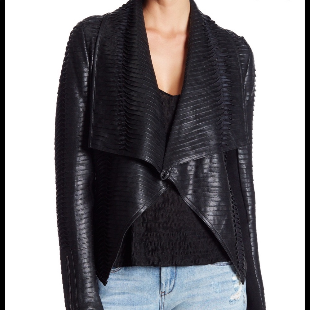Vegan faux leather draped jacket